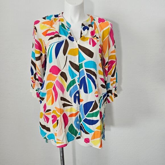 tabitha brown Women's Botanical Print Cover Up Shirtdress sz M - Picture 2 of 11